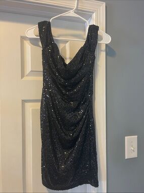 Windsor Black Sequined Cowl Mini Dress